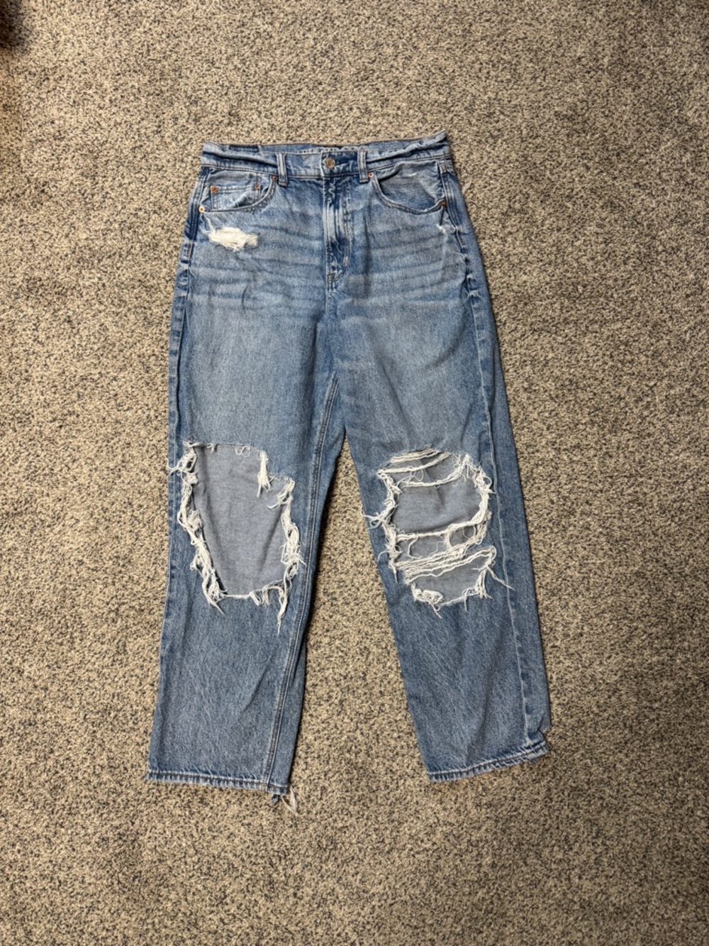 American Eagle Outfitters Extra Short Distressed Mom Jeans - Light Blue